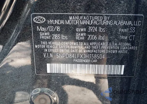 2018 Hyundai Elantra Sel z USA, uszkodzony, nr VIN 5NPD84LFXJH358504